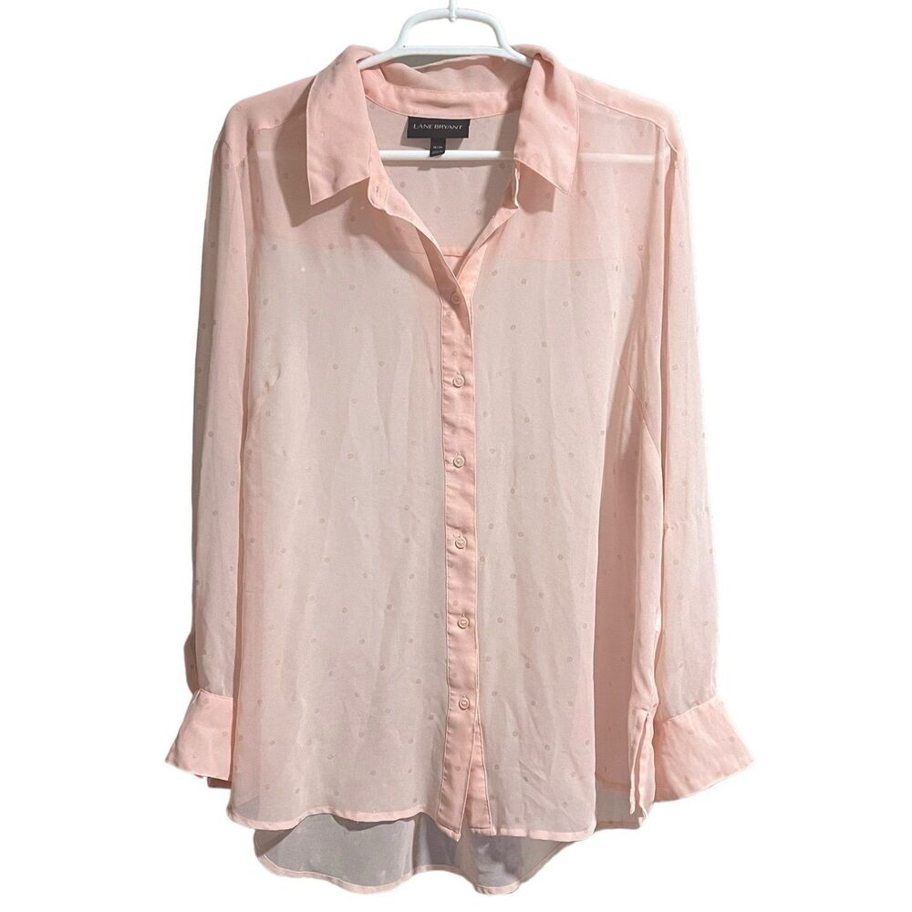 Lane Bryant Sheer Pink Gold Polka dot Button Down Shirt